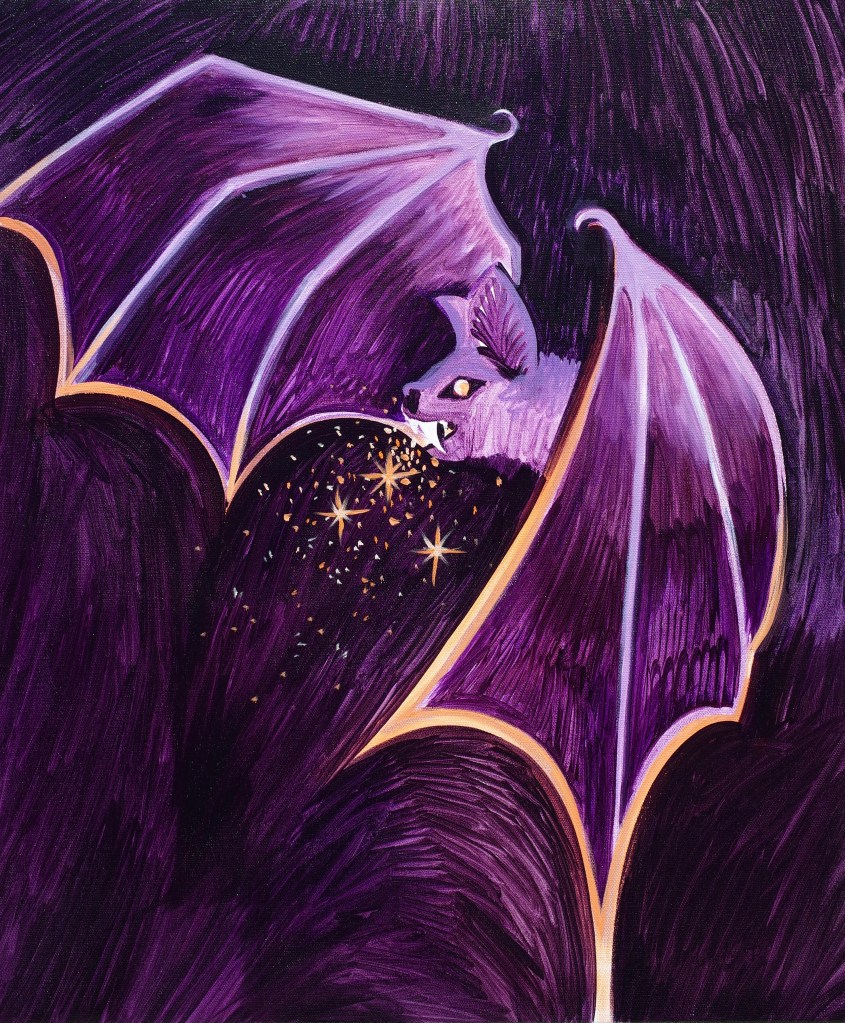 dracula in bat form (air) Diana Luna night air on cotton 20x24 inch 2024, Los Angeles